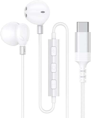 Cuffie USB C Per iPhone 16/15 Pro Max Plus Auricolari con filo Type C Per Samsung Galaxy S25 S24 Ultra S23 A54 Flip4 In-Ear Cuffie Tipo C con microfono Hi-Fi Stereo Per Apple iPad pro Google Pixel 9/8