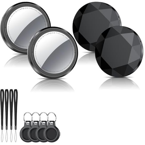 Smart Air Tracker Tag 4 Pack, Buscador de Objetos Bluetooth Funciona con Buscar Apple (sólo iOS), Localizador Bluetooth, Rastreador para Llaves, Cartera, Equipaje, Mochila, Batería Reemplazable, Negro