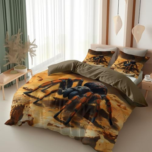 155 x 220 cm Bettwäsche Dunkelgraugrün Bettbezug 3tlg, 2 Kissenbezug 80x80 - Insekt Vogelspinne Wüste Boden bettdeckenbezug Schlafzimmer Deko - Weiche Mikrofaser Wendebettwäsche mit Reißverschluss