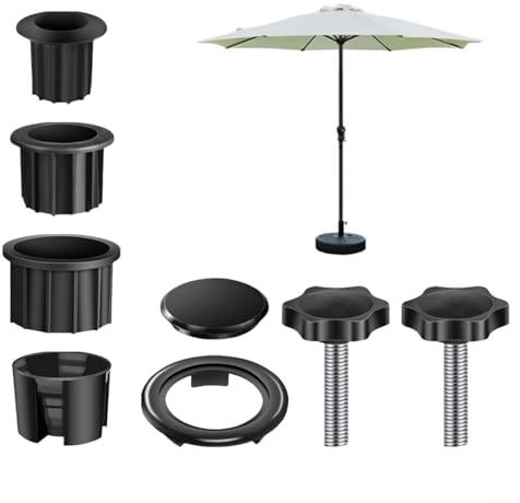 SMZhomeone Adapter-Set für Gartenschirm, schwarz, Stange, Reduzierhülsen mit Schrauben und Abdeckung für Sonnenschirmständer
