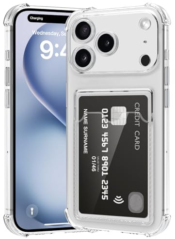 ÁRBOLORO Kartenfach Hülle für iPhone 17 Pro Max, Transparent Silikon TPU Handyhülle mit Kartenhalter, Ultra Dünn Weiche Stoßfest Flexibel Handy Tasche Case Schutzhülle für iPhone 17 Pro Max