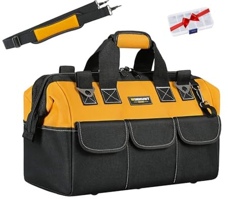 WINHUNT Wide Mouth Large Tool Bag, Waterproof Tools Storage Organiser Electricians Tool Bags with Adjustable Shoulder Strap, 18 Inch, Yellow