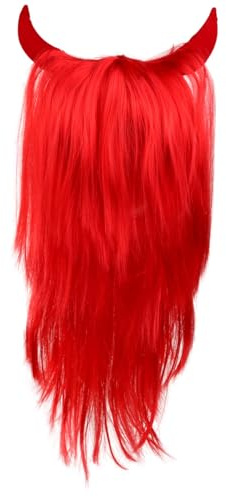 GARVALON Rotes Teufel Perücke Cosplay für Damen und Erwachsene Weiche Party Perücke mit Hörnern Einheitsgröße Haaraccessoire für Halloween und Fasching