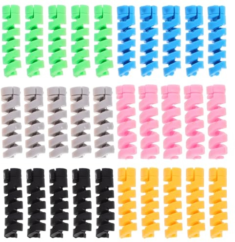 Zerodeko 30pcs Silicone Cable Protectors for USB Chargers, Flexible Small Data Line Protectors with Multi-color Set (green, Yellow, Black, Pink, Blue, Gray) for Phone and Computer Cable