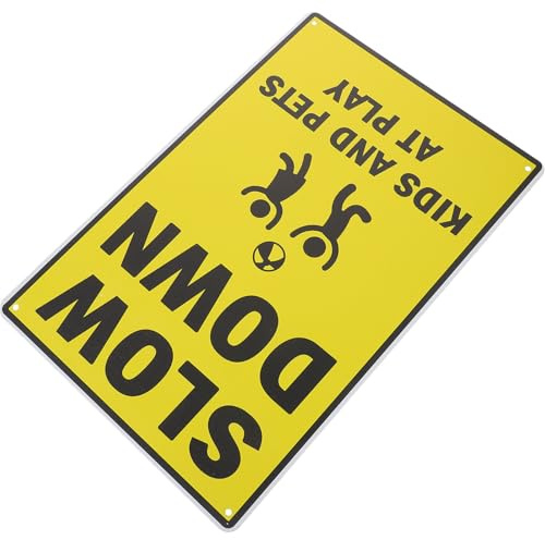 Veemoon Panneau de Signalisation Routière Sécurité Message Ralentissez Jaune Résistant aux Intempéries Panneau Métallique Robuste pour Garçon Fille