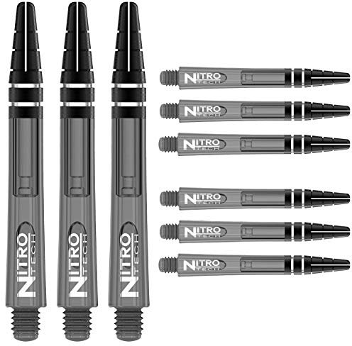 RED DRAGON Nitrotech Dart-Schäfte, 3 Stück pro Packung (9 Schäfte insgesamt) mit Punktekarte, Black Tint, Kurz