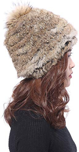 Damen Baskenmütze echte Fuchs Fell Strickmütze schöne Winter Mütze Beanie Bommelmütze