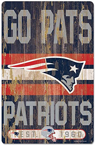 WinCraft NFL New England Patriots Holzschild, 28,9 x 43,2 cm, Team-Farbe, Einheitsgröße