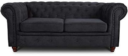 Sofa Chesterfield Asti 2-Sitzer, Couchgarnitur 2-er, Sofagarnitur, Couch mit Holzfüße, Polstersofa - Glamour Design (Schwarz (Capri 19))