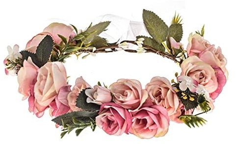 Merroyal Green Flower Crown Eucalyptus Crown Leaf Floral Crown Boho Wedding (Pink Green)