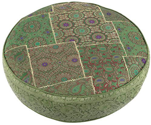Orientalisches rundes Patchwork Kissen 50 cm, Sitzkissen, Bodenkissen mit Baumwollfüllung - grün / Sitz- & Bodenkissen