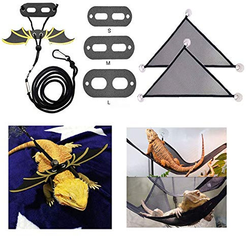 ADOGGYGO Hängematten-Set für Bartagamen, Eidechse, Leine, Geschirr, Hängematten-Set mit 2 Eidechsen, Liege + 3 Bartagagamen, für Reptilien (klassische Flügelleine und Hängematte)