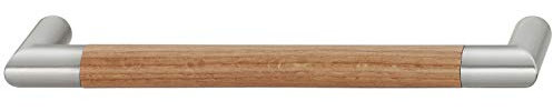Gedotec Modern Drawer Handle 192 mm Furniture Handle - Angle Wooden Handle Oak & Stainless Steel Look Kitchen Handle for Cupboard Doors & Furniture - Drawers 1 Piece - Design Cabinet Handle w/Screws