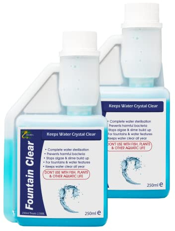Hydra Fountain Clear Water Feature Cleaning, 2x250ml Treats 15,000L Highest Dilution Rates, Fountain Cleaner Treatment Keeps Water Crystal Clear from Algae, Green Water, Biofilm Build-up