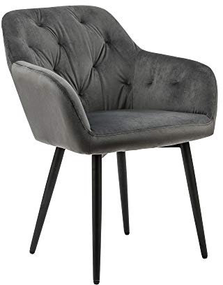 SalesFever Polsterstuhl in Samt-Optik mit Knopfheftung, Grau, 61 x 45 x 85 cm