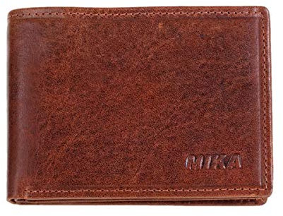 MIKA 42223 - Mini Geldbörse aus Echt Leder, Portemonnaie im Querformat, Geldbeutel mit RFID Schutz, 4 Kartenfächer, 2 Einschubfächer, 2 Scheinfächer und Münzfach, Brieftasche braun ca. 10 x 7,5 x 2 cm