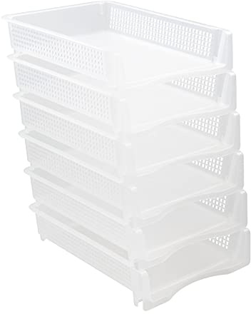 Zerdyne 6-Pack Clear Plastic Stackable Paper Tray, File Letter Storage Basket for Office