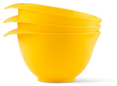 WePrep Mixing Bowl with spout and Handle | Yellow | Set of 3 | Beautifully Bright Coloured Bowl Set | Compact, Stackable & Ergonomically Designed | Proudly Made in The UK