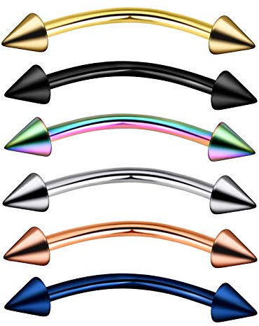 Longbeauty 6 Stück Piercing Banane Set 1.2mm Edelstahl Kegel Augenbrauen Eskimo Rook Septum Helix Lippe Nase Ohr Bananenstecker Curved Barbell Piercing Schmuck 12mm Länge