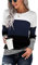 NEYOUQE Damen Shirt Langarm Rundhals Farbblock Gestreift Longsleeve Tshirt Beliebten Pullover Basic Einfarbig Tops Bekleidung Tshirt Damen Navy blau L 44-46