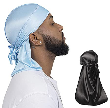 ForceWave Lot de 2 lingettes soyeuses Durag pour homme et femme, en satin de qualité supérieure - noir - Taille unique