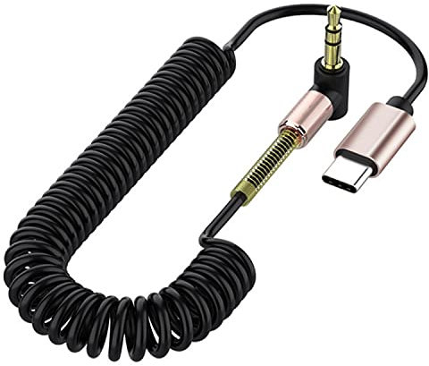 GELRHONR Espiral Cable USB C a Jack 3.5 mm,Tipo C a Jack 3.5mm Macho Adaptador Audio Estéreo Cable Auxiliar-Max 1,5 M