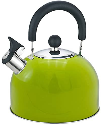 2.5L Stainless Steel Whistling Camping Kettle, Lightweight, Compact and Durable, Perfect for Camping Trips, Hiking, Cooking, Campsite, Campfire, BBQ, Walking Holiday, Glamping, Festival (Lime Green)