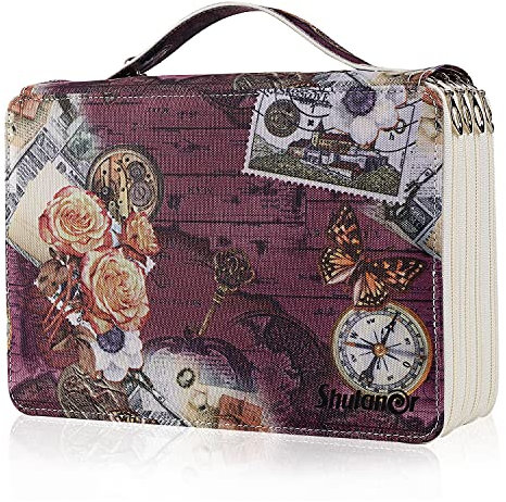 Shulaner Federmapp 200 Slots Buntstift Etui Kompass Federmäppchen, Wasserdichtes 840D PVC-Gewebe Großer Federmappe 200 Pencil Case Organizer - Lila