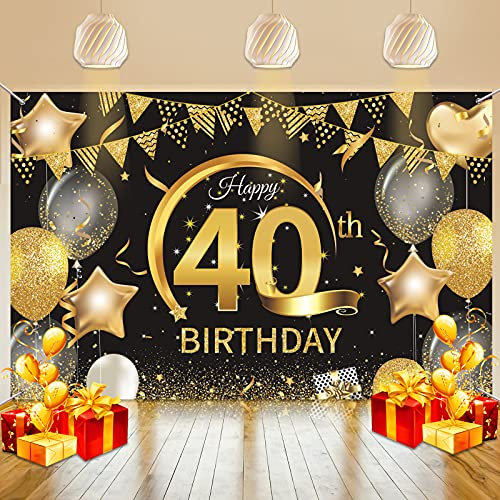 Geburtstagsbanner 40, 40 Geburtstag Banner Schwarz Gold, Banner 40. Geburtstag Deko für Frau Mann, Extra Große Schild 40 Geburtstag Dekoration