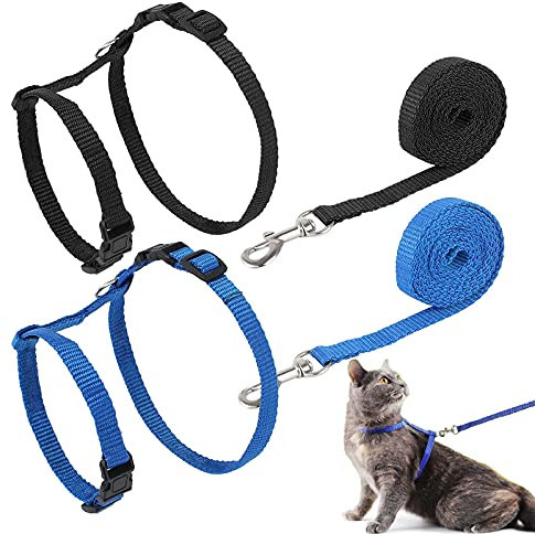 Guanyj 2 Pcs Katzengeschirr Katzengeschirr mit Leine Ausbruchsicher Katzen Geschirre Verstellbare Nylon Geschirre Katzenleine Ausbruchsichere Katzenweste für Kleine Haustiere und Kätzchen