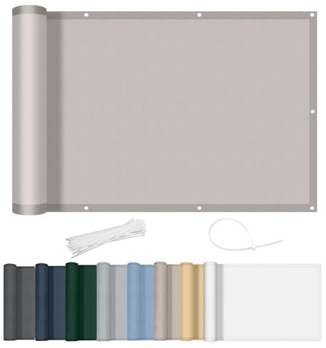 AXT SHADE Balkon Sichtschutz Wetterfest 90x600cm Balkonverkleidung Balkonabdeckung Balkonbespannung Blickdichte Windschutz und UV-Schutz mit Kabelbinder für Balkongeländer-Taupe