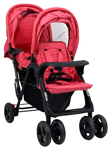 Tidyard Geschwisterwagen Zusammenklappbar Doppelkinderwagen Kinderwagen Zwillingswagen Zwillingsbuggy Buggy Rot Stahl