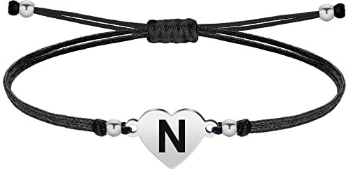 cotigo-Pulsera Inicial Acero Inoxidable - Pulsera Mujer con Letra - Pulsera Letra de Inicial de Nombre - Regalo para Madre, Hija, Amiga, Novia (N-Plateado)