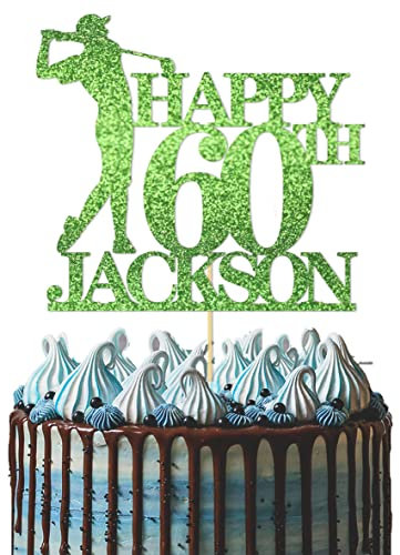 GuteGifts Personalised Golfer Cake Topper | Custom with Any Name Any Age Golf Theme Happy Birthday Party Decoration for Him Men Dad Grandad Golfing 21st 30th 40th 50th 60th (Green)