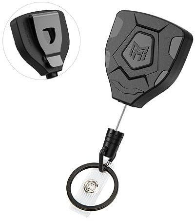MNGARISTA Llavero retráctil de alta resistencia con clip para cinturón, carrete retráctil para credenciales, portacredenciales retráctil con cordón de acero de 80 cm y llavero, 255g