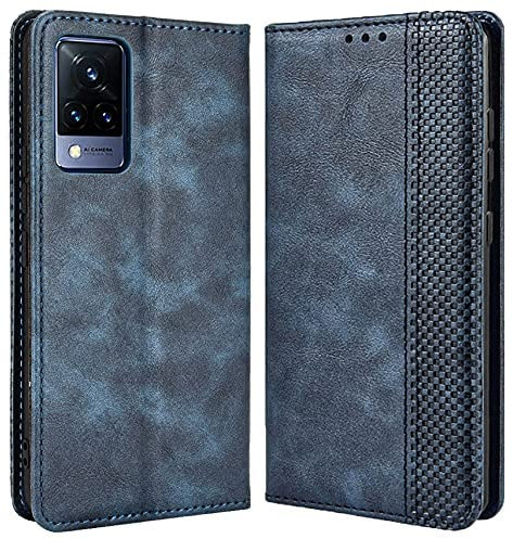 MOJIA Coque pour Vivo V21 5G, Étui en Cuir, PU Housse Pochette Antichoc et Anti-Rayures Fonction Stand Rabat de Portefeuille Etui Coque. Bleu