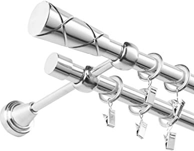 Fenster DEKOR - Gardinenstange Wandmontage 2-läufig 380 cm - Vorhangstange aus Stahl mit 76 Ösen und Clips - Gardinen Stange Stahl - Gardinenstangen im Set mit Dübel - Elegante Vorhangstangen