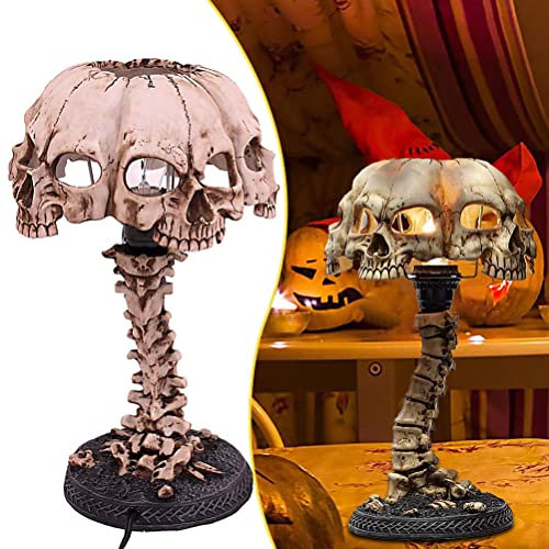 J-ouuo Halloween Skelett Nachtlicht, Harz Totenkopf Tischlampe, Kreative Skelett Tischlampe LED Totenkopf Statue Licht Halloween Bar Tisch Dekor