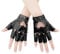 KINBOM Punk Handschuhe Fingerlos Mit Strass - Stilvolle Leder Handschuhe für Halloween, Cosplay, Leistung - Frauen, Mädchen (Schwarz)