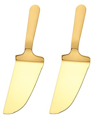 Duories 2 Stück Edelstahl Tortenschaufel Tortenheber mit Gezahnte Schneidklinge,Tortenmesser Kuchenheber Kuchenmesser Kuchenschaufel Tortenschieber für Kuchen Pizza Käse Torten,Spülmaschinenfest,Gold