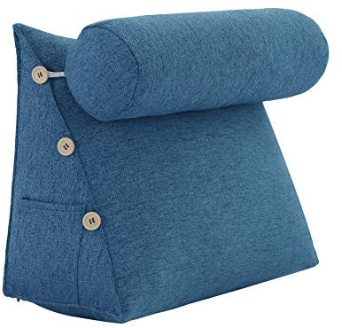 Rucener Bücherkissen Lendenkissen Keilkissen Kopfteil Gepolstert Bettkissen Rückenlehne Dreieck Rückenlehne Sofa Rückenkissen Groß Bettkissen Rückenkissen Sofa Bett Blau Ployester 60 cm