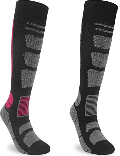 srclo 2 Pairs Womens Merino Wool Ski Socks,Thermal Knee High Long Walking Hiking Skiing Socks,Cushioned Arch Support Snowboard Warm Thick Winter Socks with Full Terry