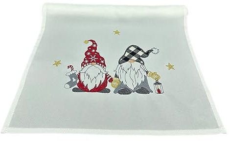 texpot Tischläufer 40 x 140 cm Ecru mit Stickerei Wichtel Winter Advent Weihnachten