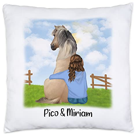 Kiddle-Design Reiterin Kissen inkl. Füllung Personalisiert Pferd Pony Pferdeliebhaber Geschenke Pferdebesitzer Pferdetasse Pferdemotiv Mädchen Reiter Geschenk