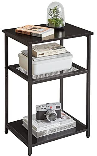 IBUYKE Mesa Auxiliar de 3 Niveles,Extremo del Sofá, Mesita de Noche de Estilo Industrial,Estructura de Acero Resistente,para Pasillo,Sala de Estar, Dormitorio,39 x 29 x 59cm, Negro TMJ403B