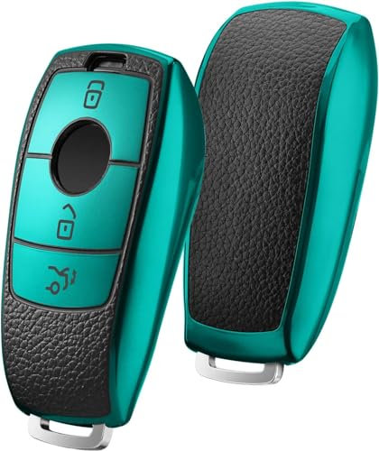 KEYSCOVER Autoschlüsselhülle für Mercedes-Benz Schlüssel - Cover Passend für E, S, A, CLA, GLA, GLE, GLC, GLK und AMG Modelle -Schlankes Design und Einfache Installation (Leder Grün)