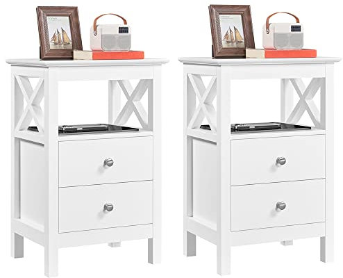 Yaheetech 2X Mesitas de Noche de Dormitorio Mesillas de Noche con 2 Cajones y Estante Mesa Lateral de Sofá de Moderna Mueble de Noche Blanca 40 x 30 x 60 cm