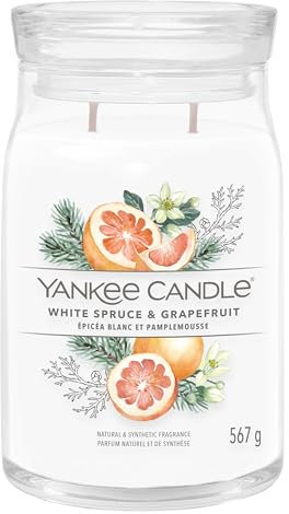 Yankee Candle Candela profumata firmata | Candela grande in barattolo di abete bianco e pompelmo con doppio stoppino, miscela di cera di soia, candela a lunga combustione, regalo perfetto per le donne