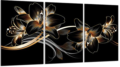 DarHaus Cache-plaque en verre - 3 x 30 x 52 cm - pour cuisinières électriques ou à induction - Plaque de protection anti-éclaboussures, planche à découper décorative aspect, Orchidée Noir