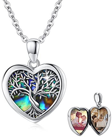 JFASHOP Ciondolo a forma di albero della vita in argento Sterling con albero della vita con catena foto medaglione per donna e fidanzata